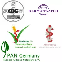Bild: Logos, Germanwatch  PAN Germany  CBG  Ärzte gegen Massentierhaltung  Tierärzte für verantwortbare Landwirtschaft