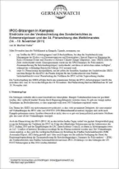 Deckblatt: Bericht IPCC-Sitzungen in Kampala