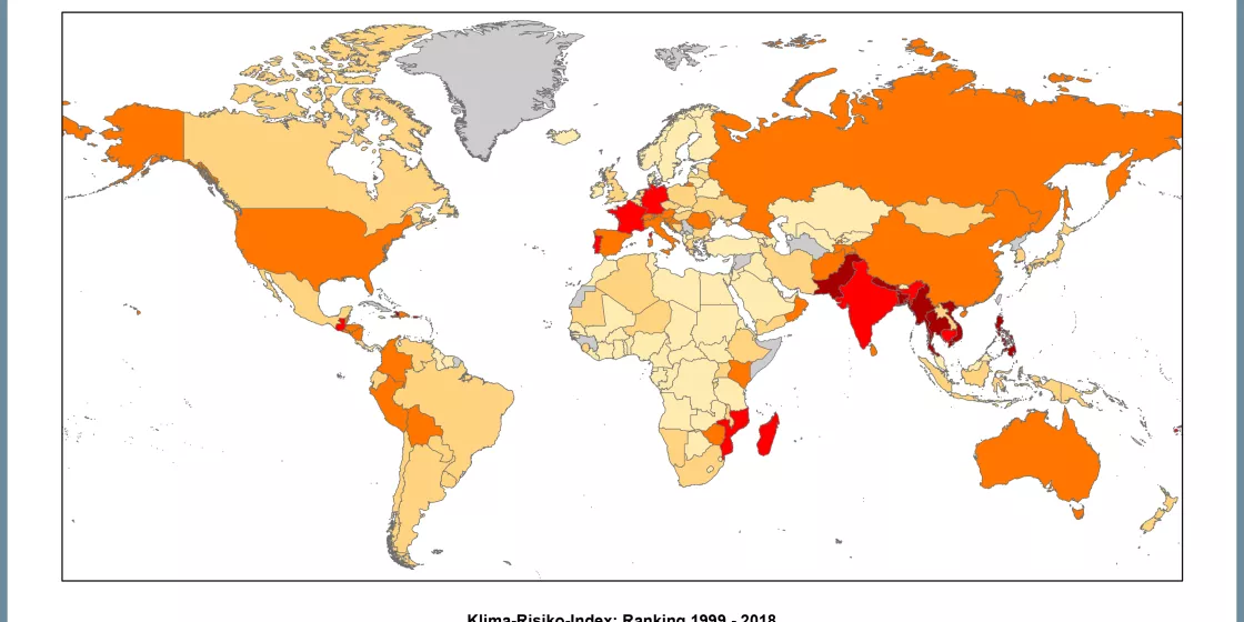 Klima-Risiko-Index 2020, Weltkarte 1999-2018