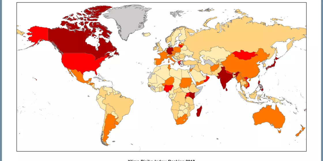 Klima-Risiko-Index 2020, Weltkarte Ranking 2018