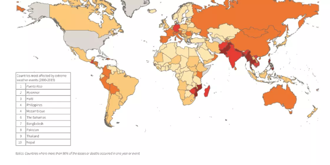 World map indicating Global Climate Risk Index