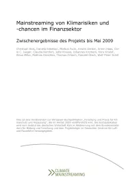 Mainstreaming von Klimarisiken und -chancen im Finanzsektor - Zwischenergebnisse des Projekts bis Mai 2009