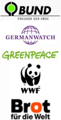 Logos von BUND, WWF, Germanwatch, Greenpeace, Brot für die Welt