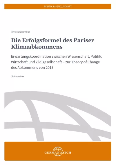 Titelblatt der Publikation "Die Erfolgsformel des Pariser Klimaabkommens"