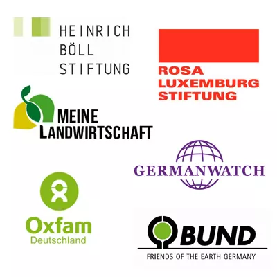 Logos, Germanwatch, Oxfam, BUND, Meine Landwirtschaft, Heinrich Boell Stiftung, Rosa Luxemburg Stiftung