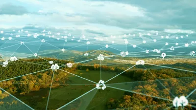 Sinnbild: Digitales Netz breitet sich über Landschaft aus