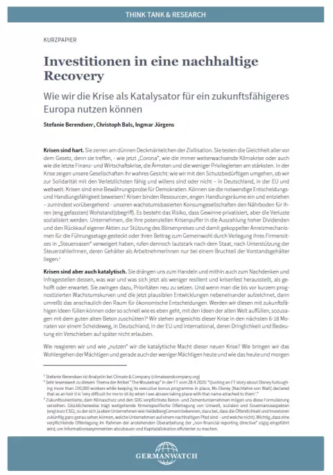 Investitionen in eine nachhaltige Recovery