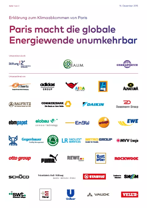 Unternehmenserklärung, B.A.U.M. Germanwatch Stiftung 2° Unternehmenserklärung, B.A.U.M. Germanwatch Stiftung 2°