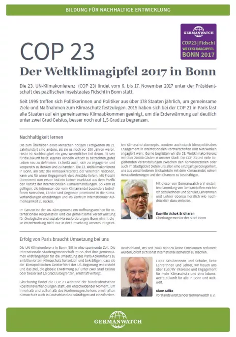 Cover: Flyer COP23 Lehrer*innen