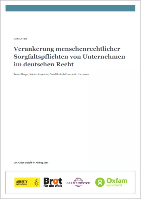 Cover Rechtsgutachten Verankerung MR-Sorgfaltspflichten