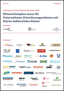 Cover Unternehmenserklärung Klimaschutzplan