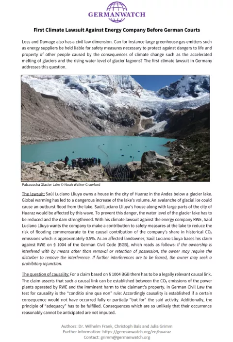 Cover: Huaraz-Seite Lawsuit Factsheet