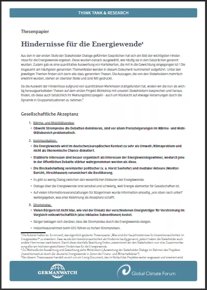 Cover Hindernisse für die Energiewende