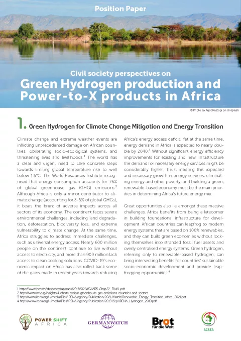 Cover green hydrogen production in Africa