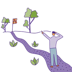 Illustration eine Person auf einem Weg mit einer Fahne am Ende