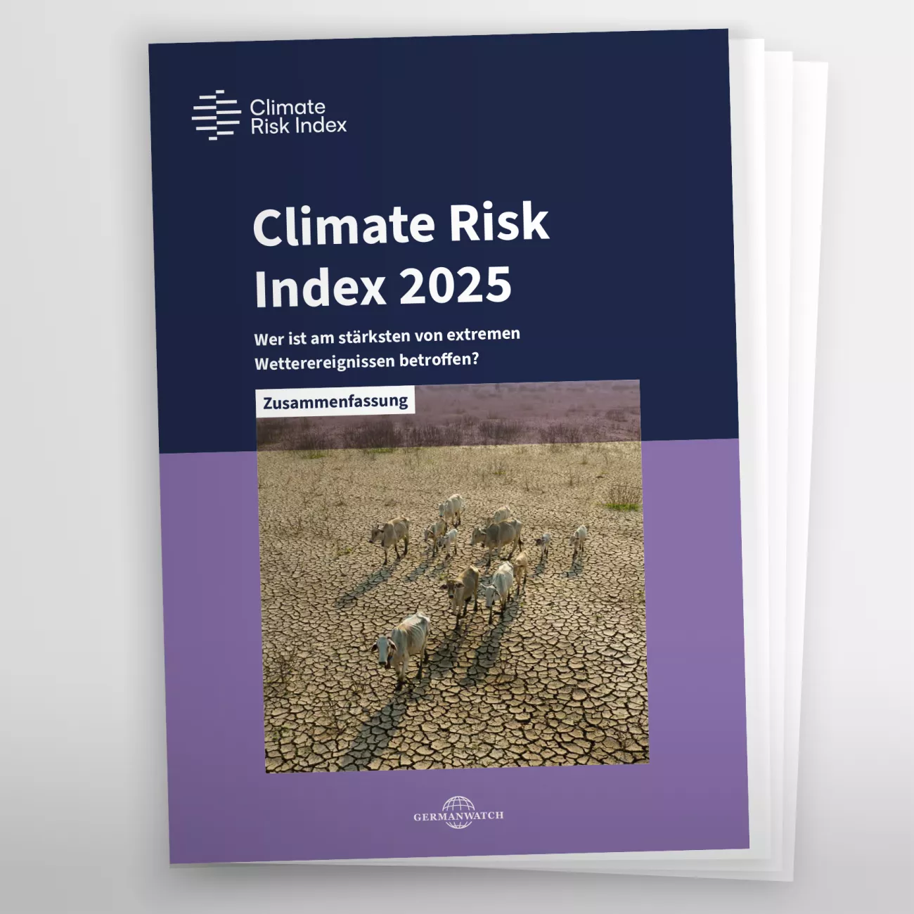 Titelbild der Publikation mit dem Schriftzug: Climate Risk Index 2025 - Wer ist am stärksten von extremen Wetterereignissen betroffen?