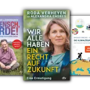 Buchcover "Das Klima-Buch", "Mensch, Erde!" und "Der Anfang von morgen"