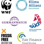 Logoteppich Germanwatch WWF Fossil free Suedwind Fair Finance Institute Klima Allianz