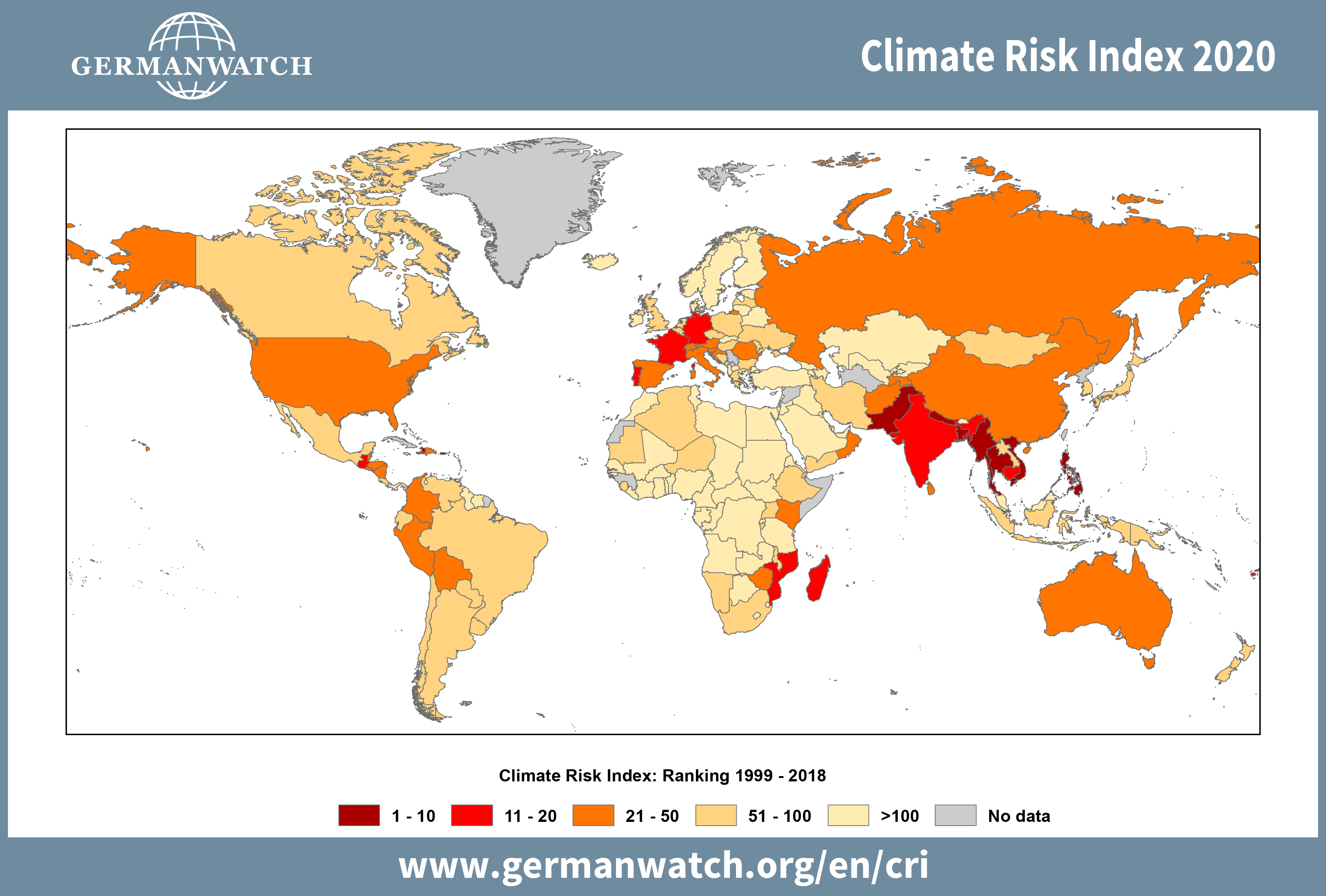 World map of the climate risk index.